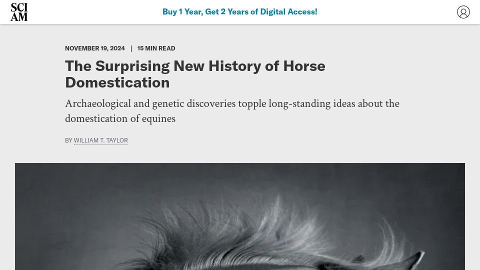 Screenshot of scientificamerican.com: The Surprising New History of Horse Domestication