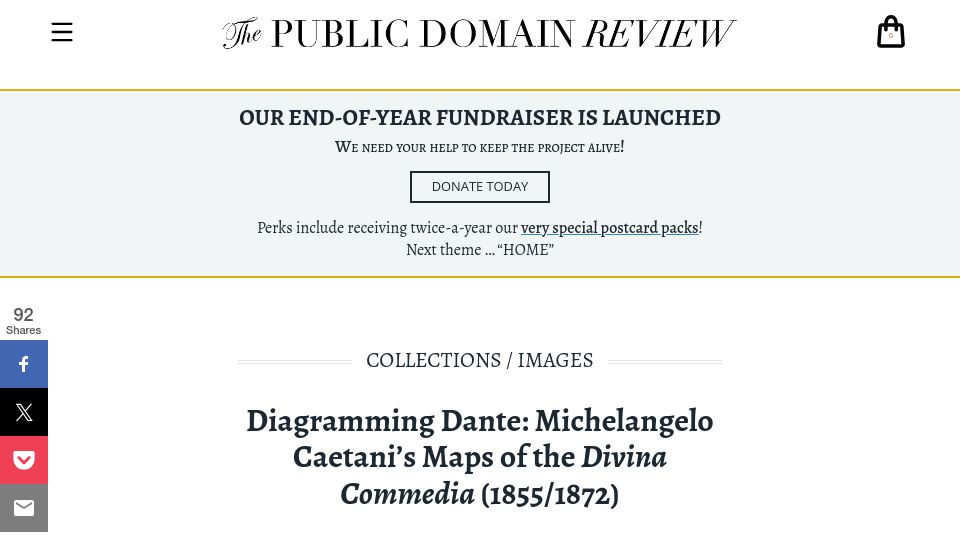 Screenshot of publicdomainreview.org: Diagramming Dante: Michelangelo Caetani's Maps of the Divina Commedia (1855)
