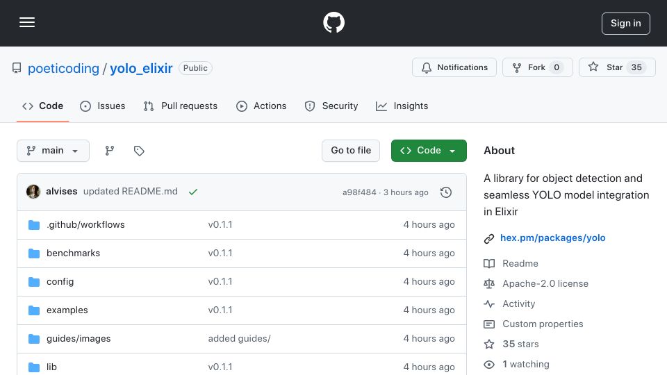 Screenshot of github.com: Show HN: Real-Time YOLO Object Detection in Elixir: Fast, Simple, Extensible