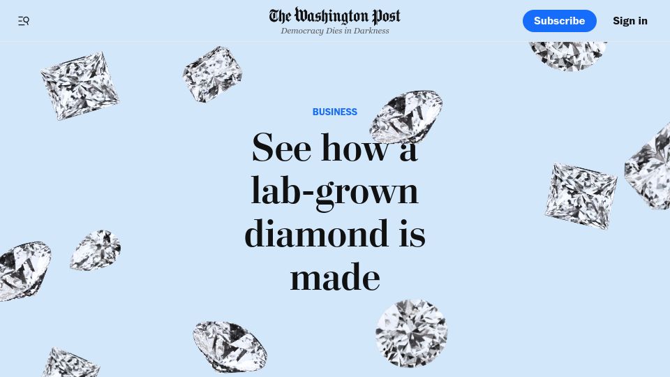 Screenshot of washingtonpost.com: See how a lab-grown diamond is made