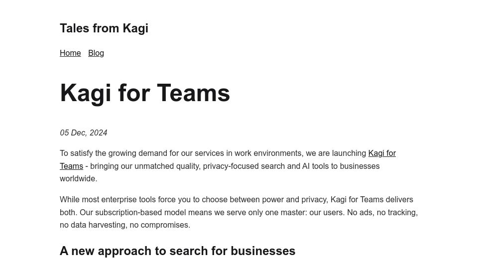 Screenshot of blog.kagi.com: Kagi Teams