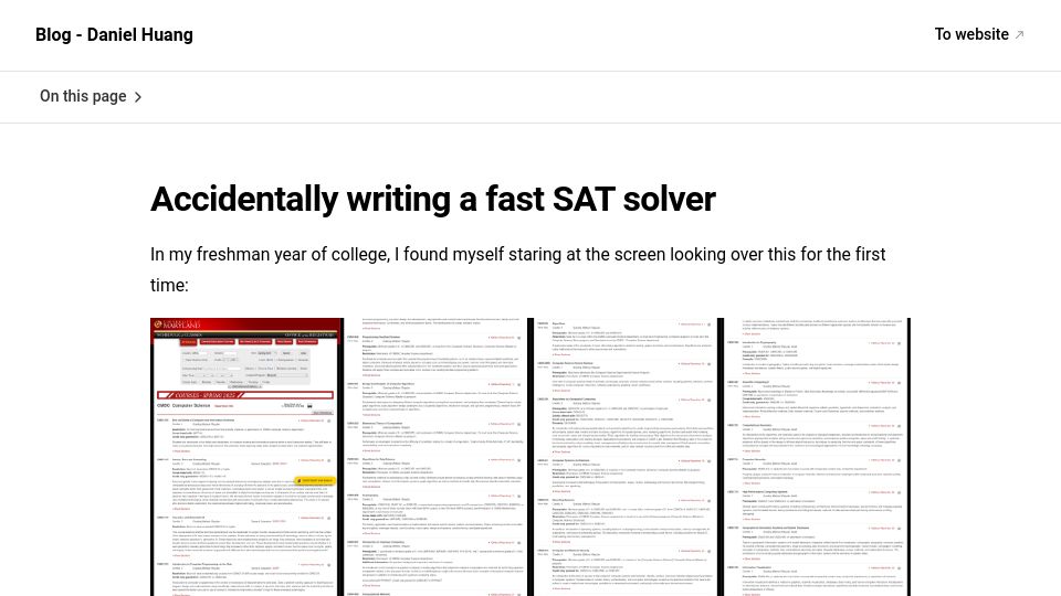 Screenshot of blog.danielh.cc: Accidentally writing a fast SAT solver