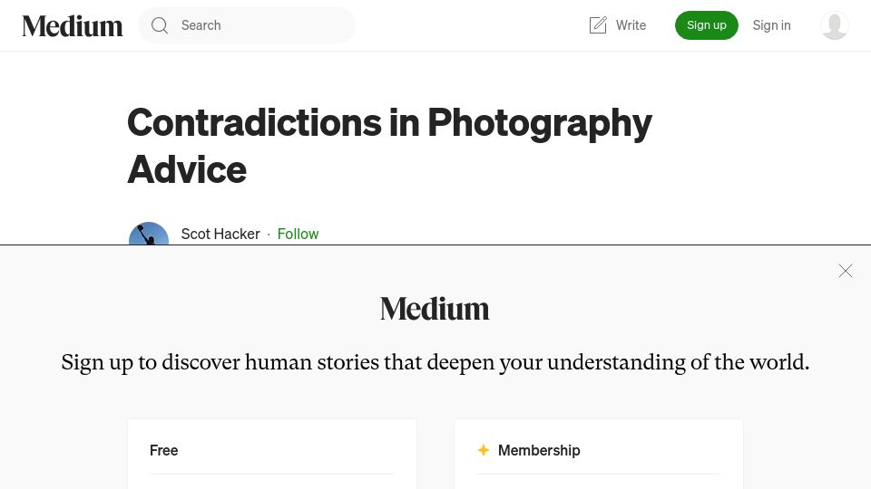 Screenshot of medium.com: Contradictions in photography advice