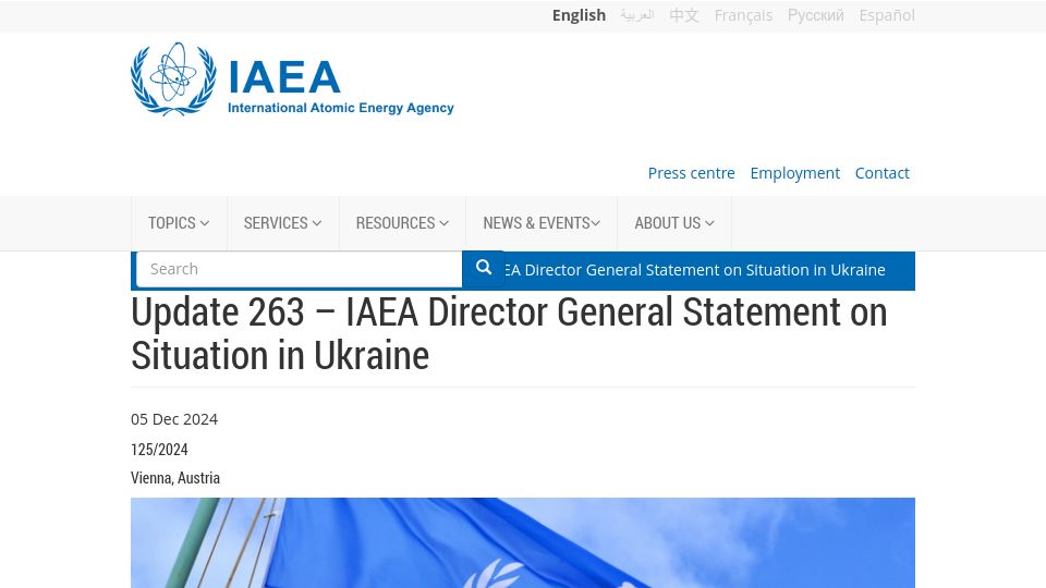 Screenshot of iaea.org: Ukraine's three nuclear power plants have restored electricity production