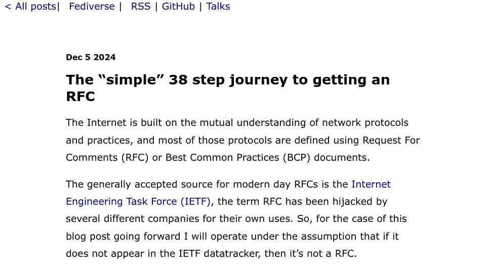 Screenshot of blog.benjojo.co.uk: The "simple" 38 step journey to getting an RFC