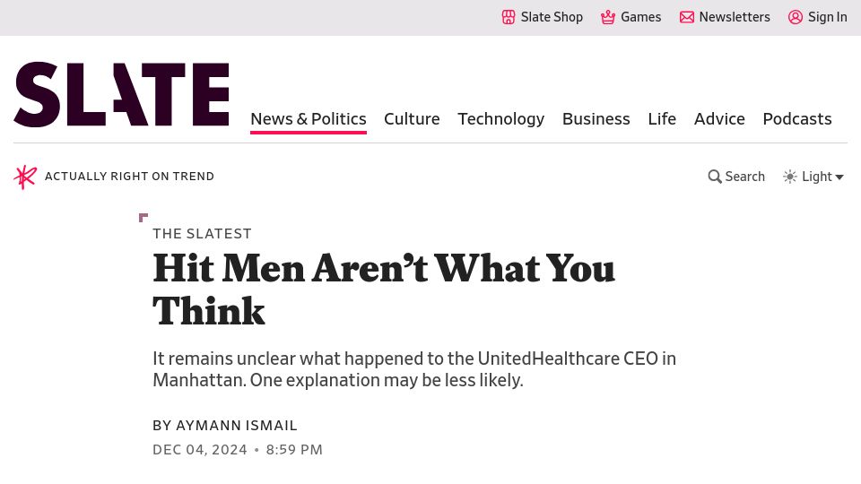 Screenshot of slate.com: Hit men aren't what you think