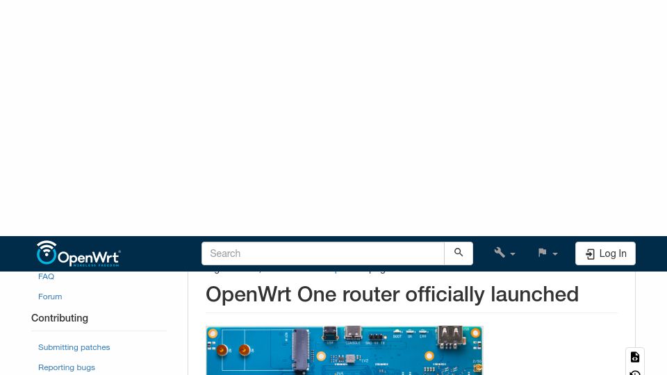Screenshot of openwrt.org: OpenWrt One router officially launched