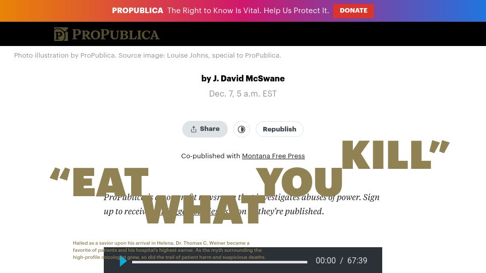 Screenshot of propublica.org: "Eat What You Kill"