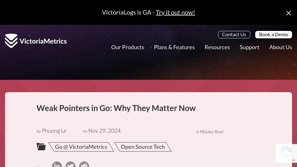 Screenshot of victoriametrics.com: Weak pointers in Go: why they matter now