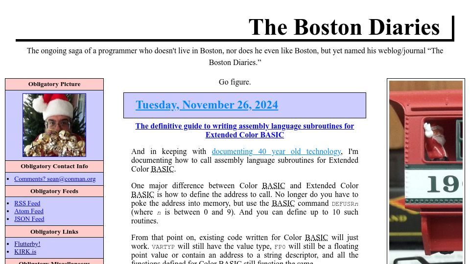 Screenshot of boston.conman.org: Writing assembly language subroutines for Extended Color BASIC