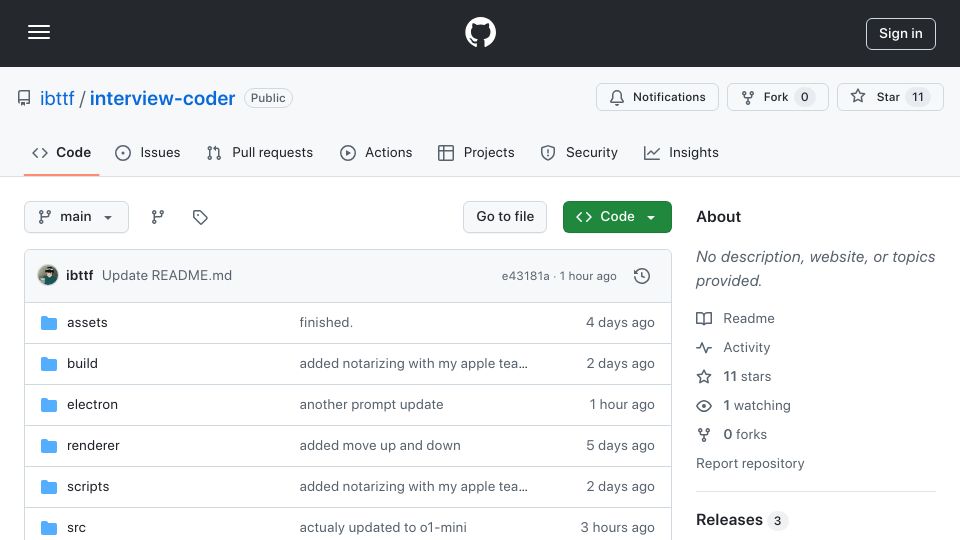 Screenshot of github.com: An invisible desktop application that will help you pass technical interviews