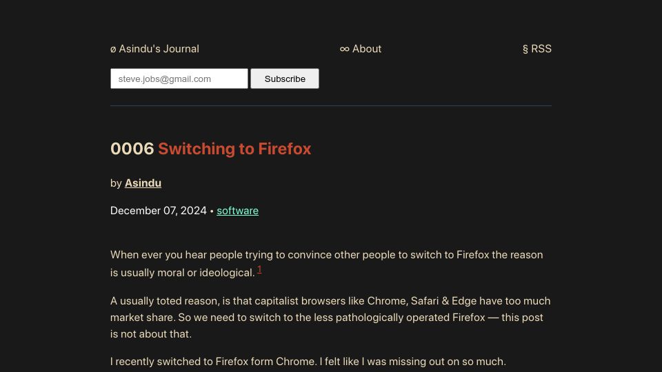 Screenshot of asindu.xyz: Firefox Is the Superior Browser