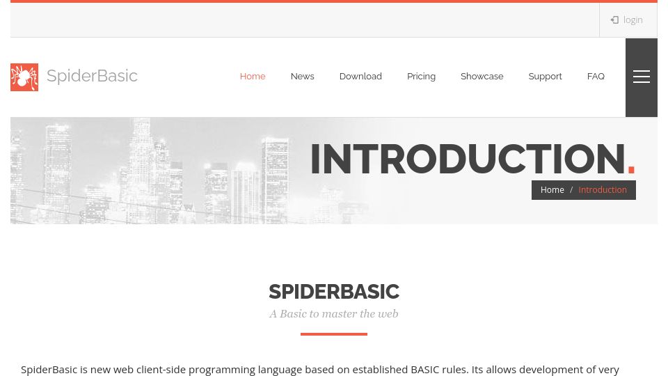 Screenshot of spiderbasic.com: SpiderBasic