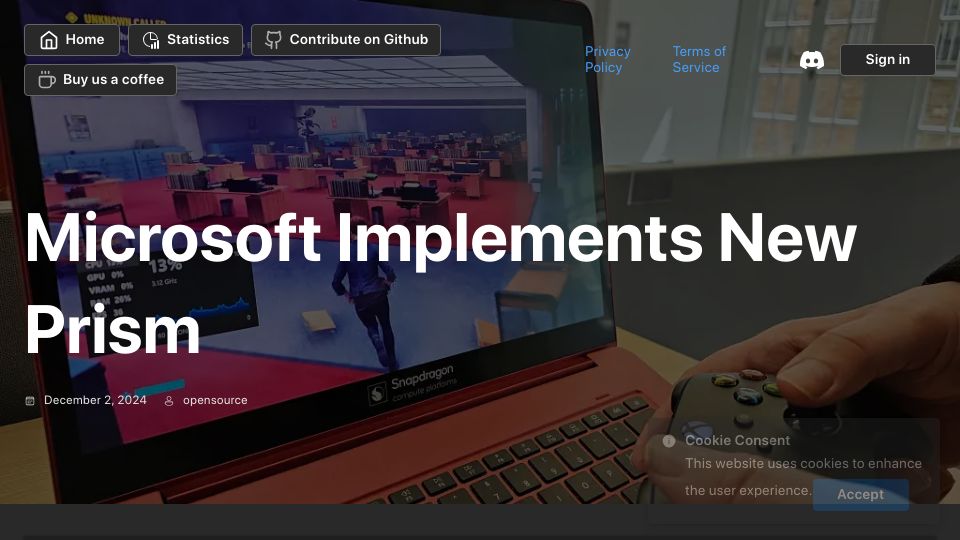 Screenshot of windowsonarm.org: Windows on ARM Gets Major Gaming Boost with Prism Update