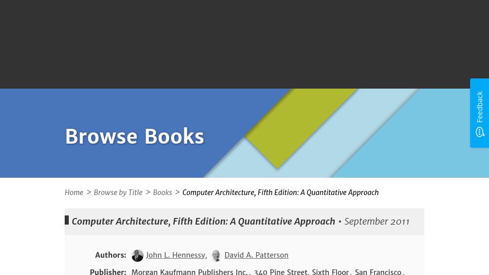 Screenshot of dl.acm.org: Computer Architecture, Fifth Edition: A Quantitative Approach (2011)
