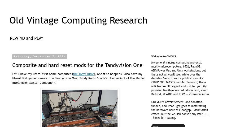 Screenshot of oldvcr.blogspot.com: Composite and hard reset mods for the Tandyvision One