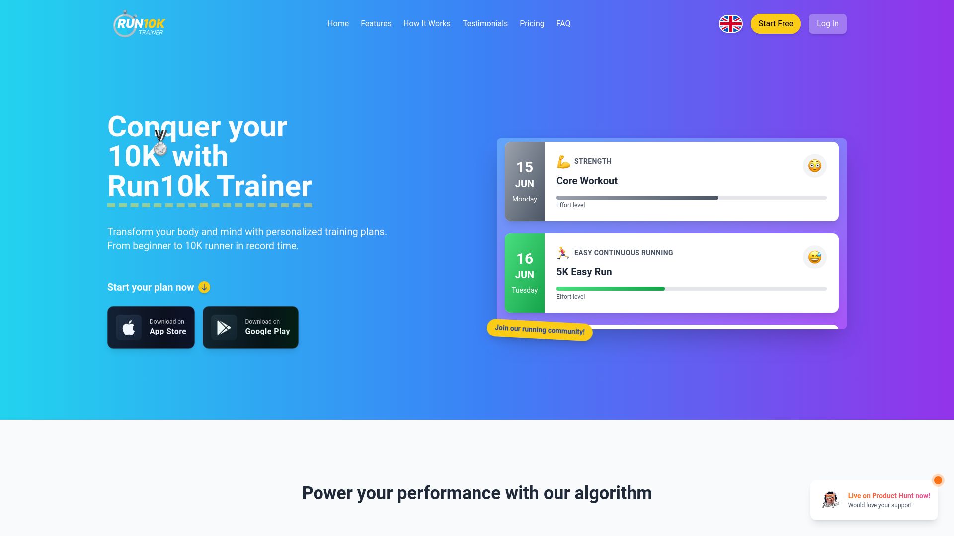 Screenshot of run10ktrainer.com: Show HN: Run10K Trainer – Personalized Training Running Plans for Your 10K Race