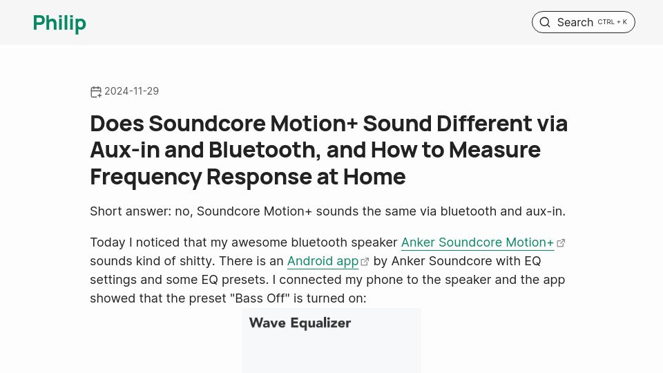 Screenshot of crabman.me: How to measure frequency response of a speaker at home