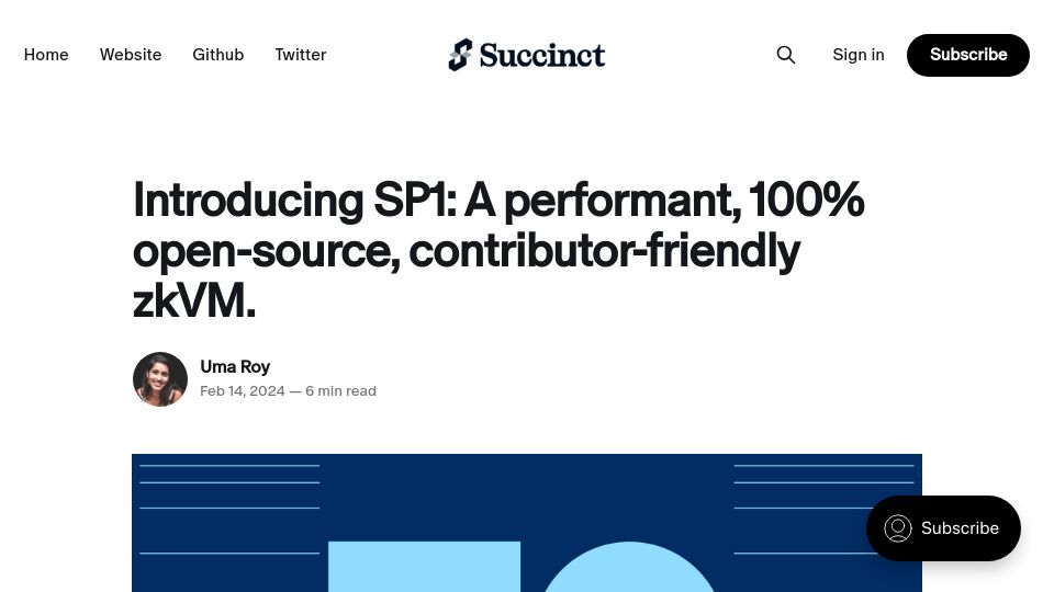Screenshot of blog.succinct.xyz: SP1: A performant, 100% open-source, contributor-friendly zkVM