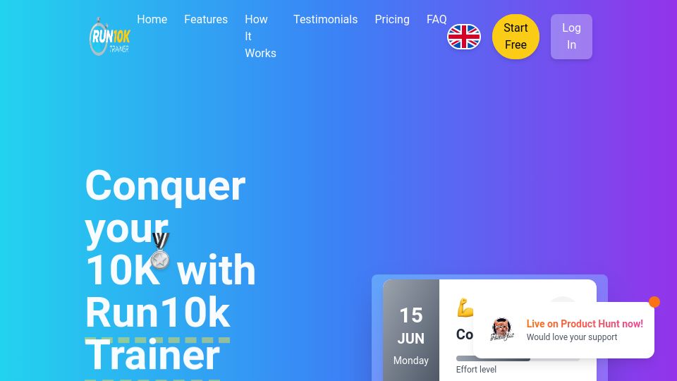 Screenshot of run10ktrainer.com: Show HN: Run10K Trainer – Personalized Training Running Plans for Your 10K Race