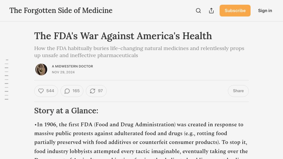 Screenshot of midwesterndoctor.com: A critical history of the FDA