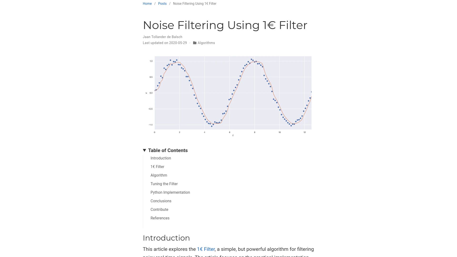 Screenshot of jaantollander.com: Noise Filtering Using €1 Filter (2020)