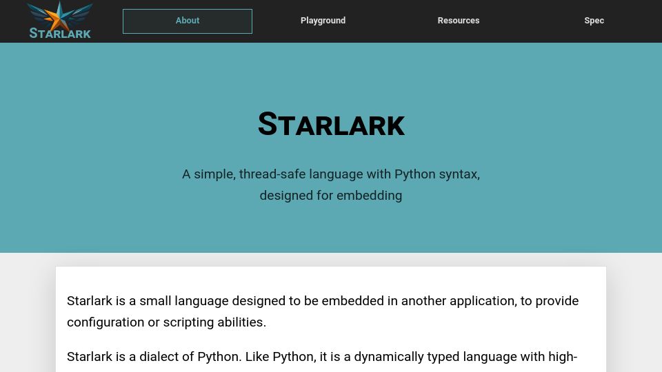 Screenshot of starlark-lang.org: Starlark Programming Language