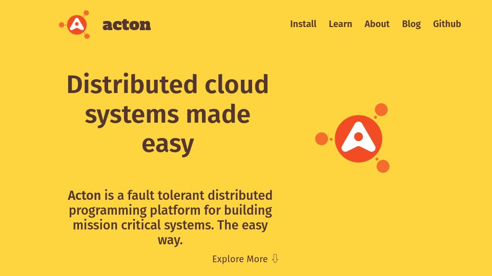 Screenshot of acton-lang.org: The Acton Programming Language