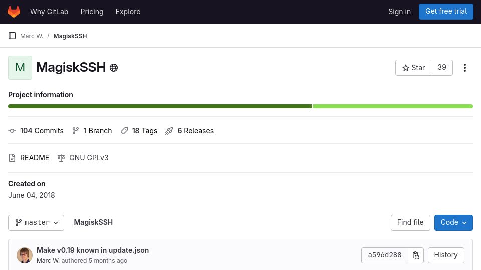 Screenshot of gitlab.com: MagiskSSH – SSH server on Android without Termux