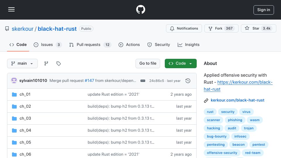 Screenshot of github.com: Black Hat Rust