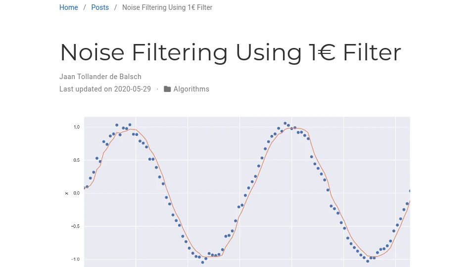 Screenshot of jaantollander.com: Noise Filtering Using €1 Filter (2020)
