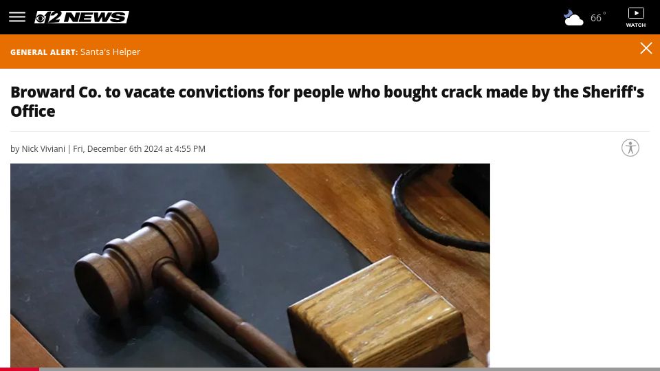 Screenshot of cbs12.com: Broward Co. to vacate convictions for buying crack made by Sheriff's Office