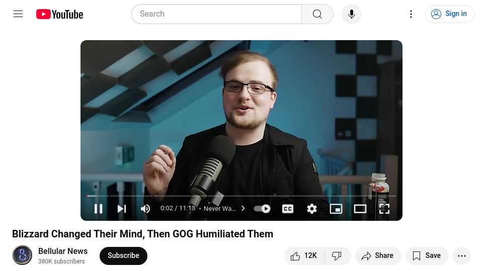 Screenshot of youtube.com: Blizzard Changed Their Mind, Then GOG Humiliated Them [video]