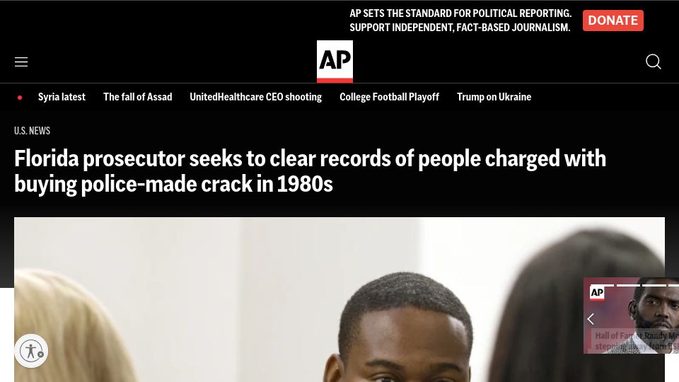 Screenshot of apnews.com: Florida prosecutor seeks to clear records of people who bought police-made crack