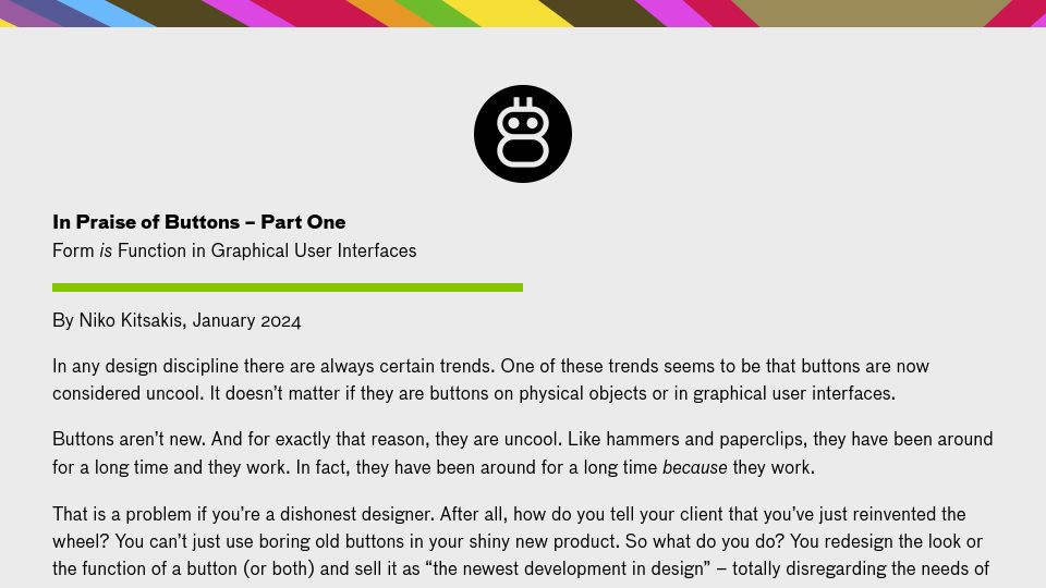 Screenshot of nubero.ch: In Praise of Buttons
