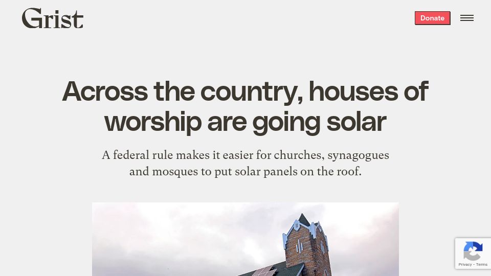 Screenshot of grist.org: Across the country, houses of worship are going solar