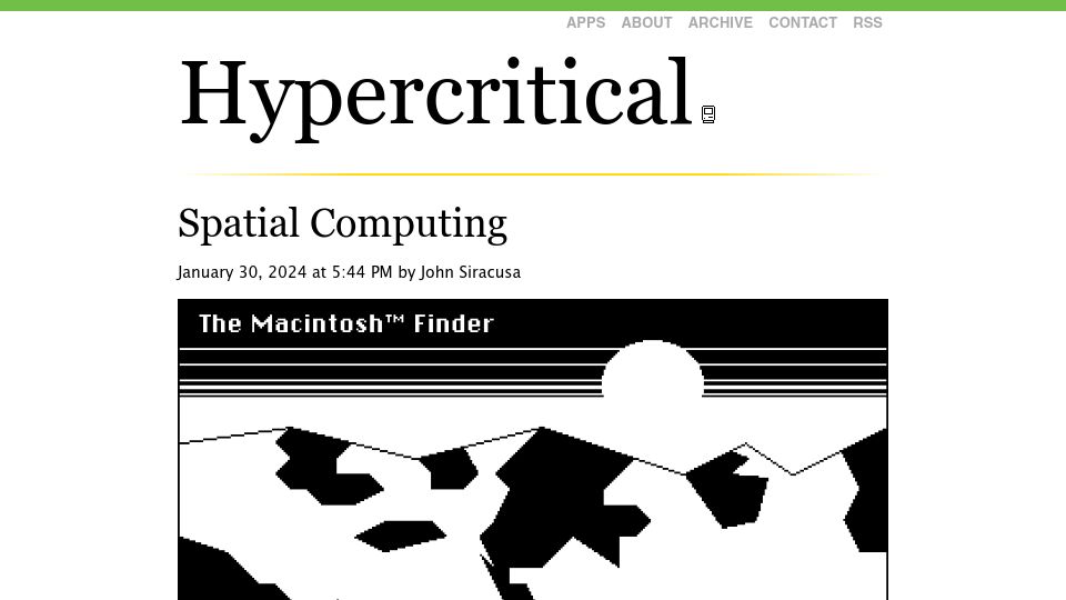 Screenshot of hypercritical.co: Spatial Computing