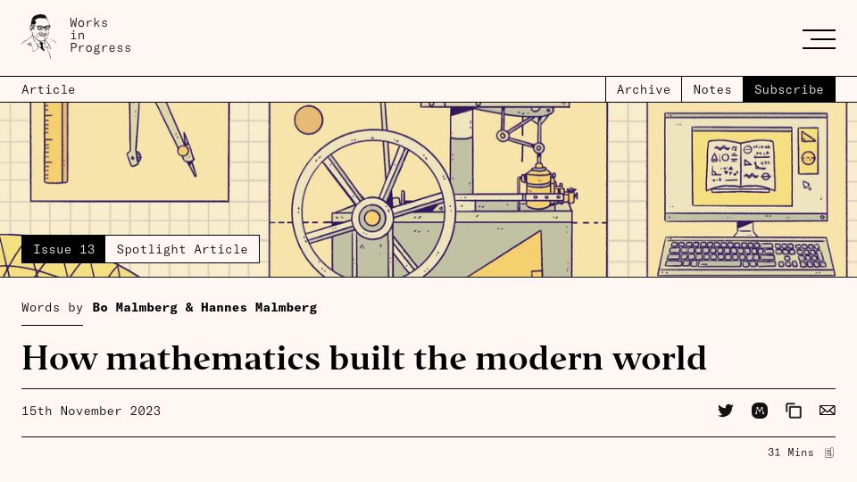 Screenshot of worksinprogress.co: Math Built the Modern World
