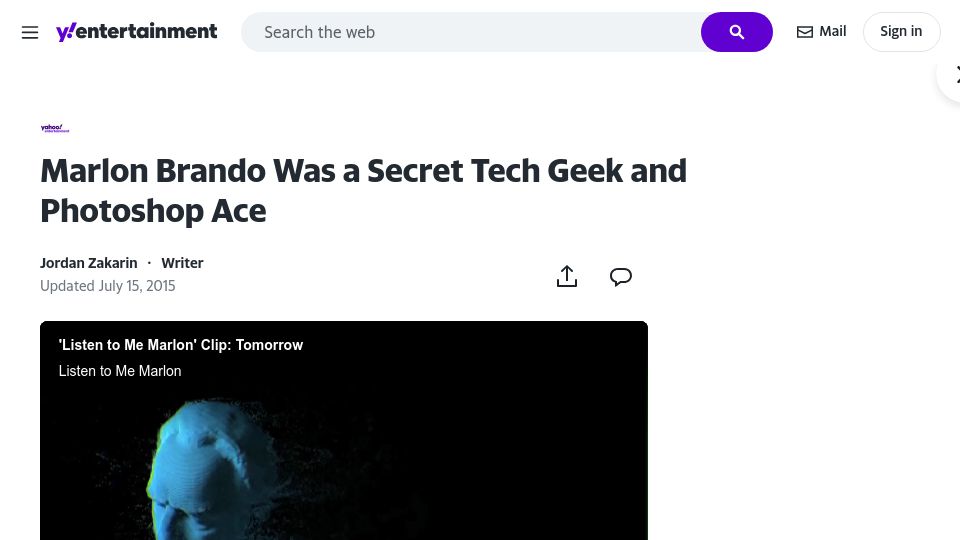Screenshot of yahoo.com: Marlon Brando Was a Secret Tech Geek and Photoshop Ace (2015)