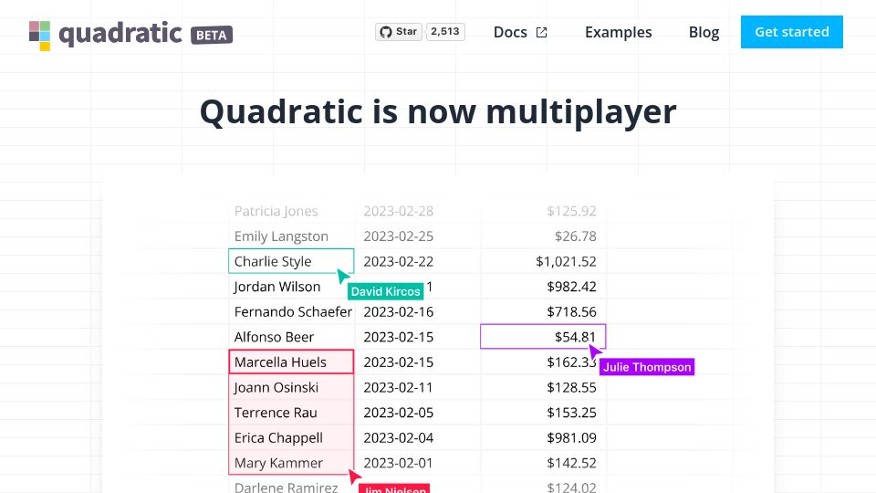 Screenshot of quadratichq.com: Quadratic – Open-Source Spreadsheet Is Now Multiplayer