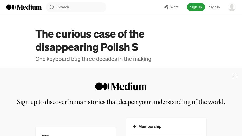 Screenshot of medium.engineering: The curious case of the disappearing Polish Ś (2015)
