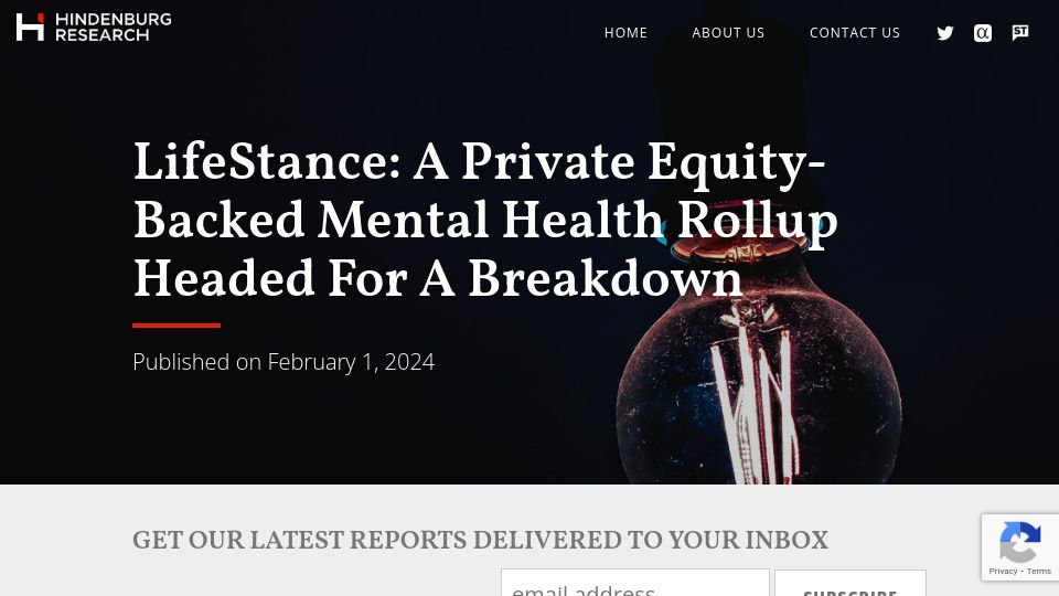 Screenshot of hindenburgresearch.com: Lifestance: A mental health rollup headed for a breakdown