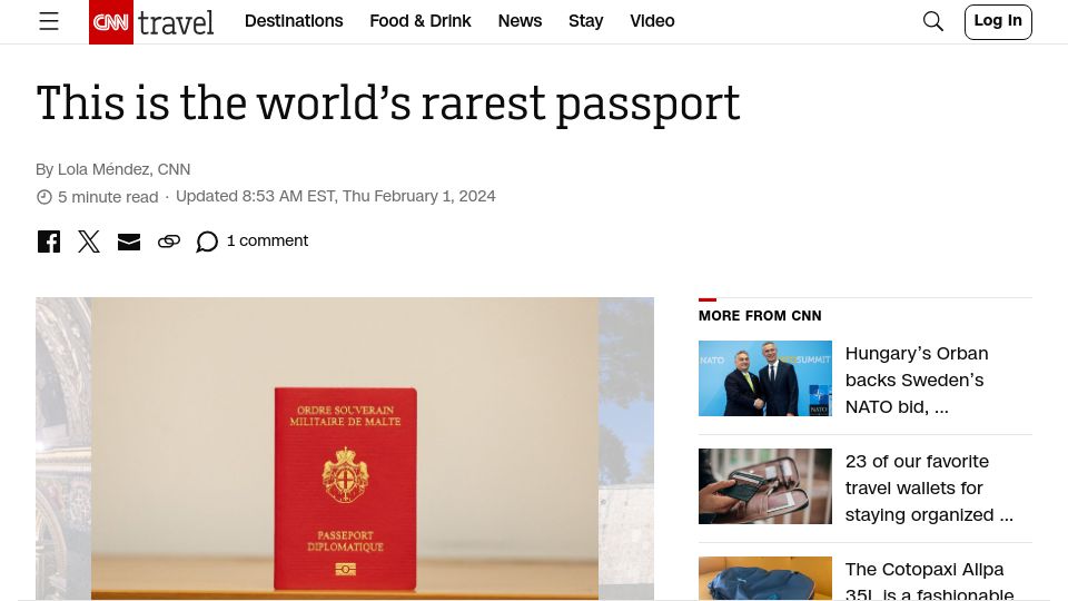 Screenshot of cnn.com: This is the world’s rarest passport