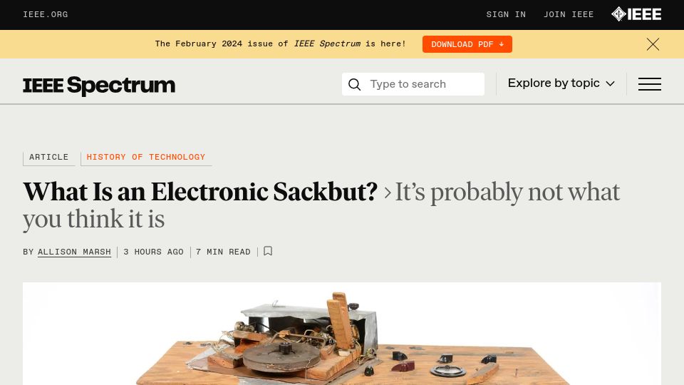 Screenshot of spectrum.ieee.org: What Is an Electronic Sackbut?