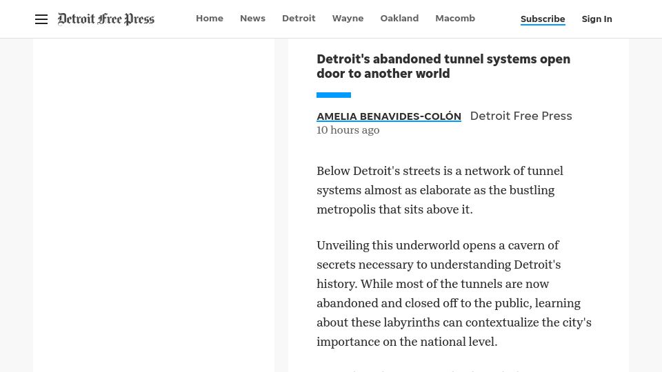 Screenshot of freep.com: Detroit's abandoned tunnel systems open door to another world