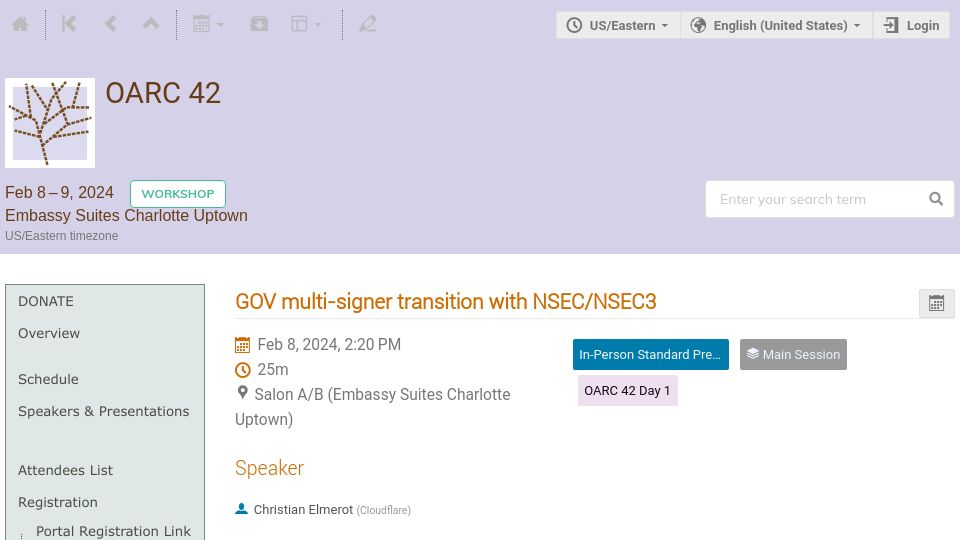 Screenshot of indico.dns-oarc.net: In 2023 operations for the .GOV TLD transitioned from Verisign to Cloudflare
