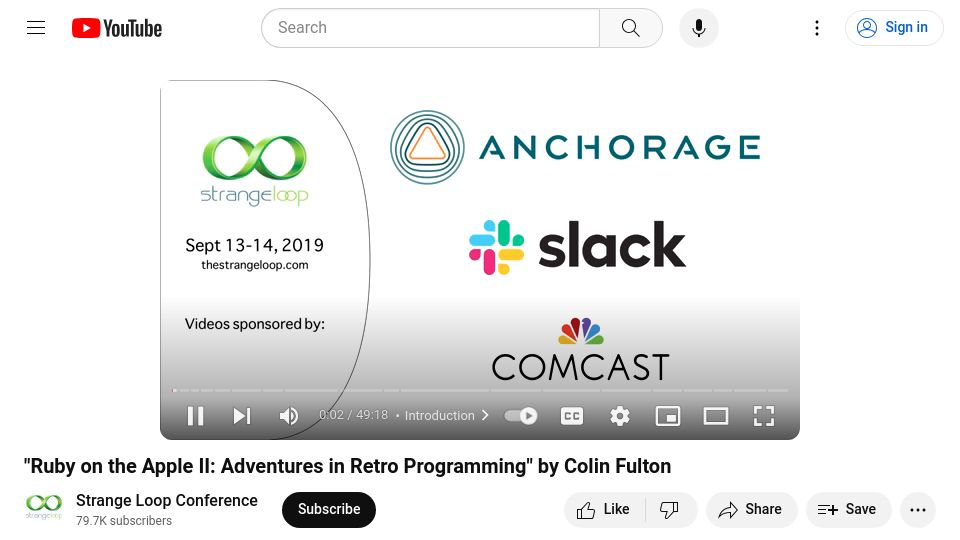 Screenshot of youtube.com: Ruby on the Apple II: Adventures in Retro Programming (2019) [video]