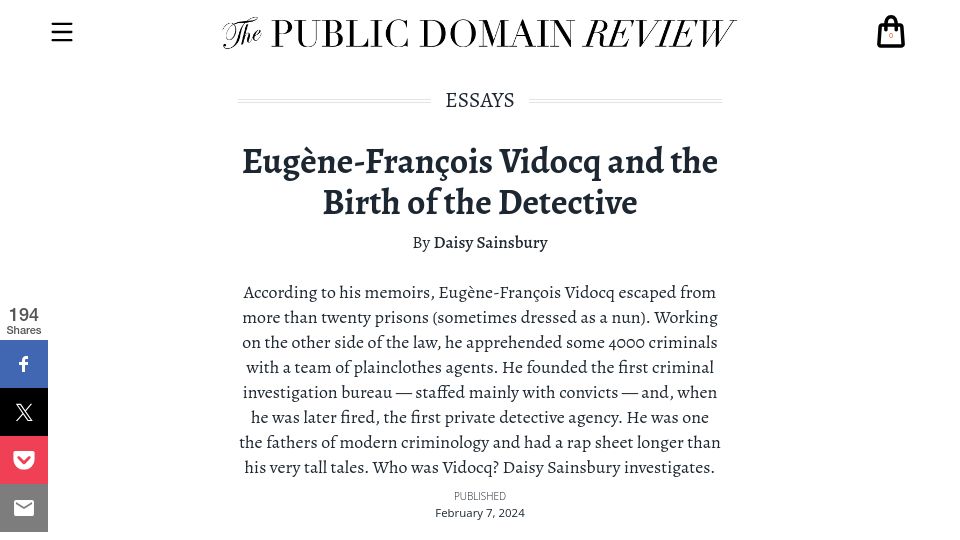 Screenshot of publicdomainreview.org: Eugène-François Vidocq and the Birth of the Detective
