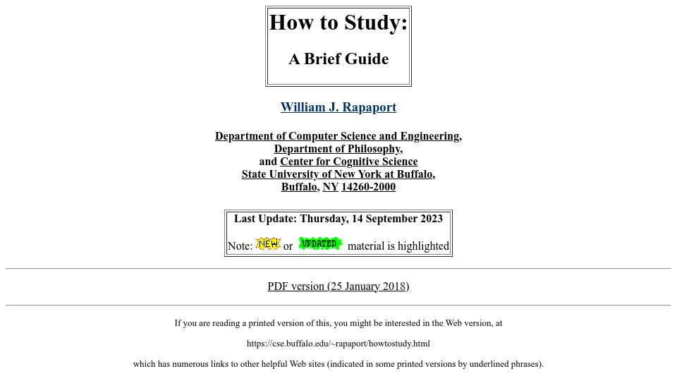 Screenshot of cse.buffalo.edu: How to Study (2023)