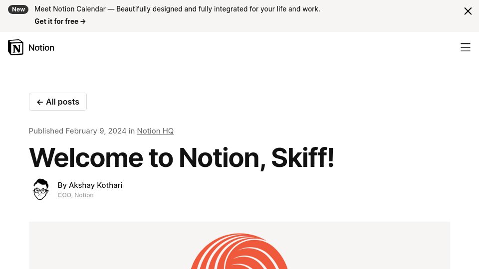 Screenshot of notion.so: Privacy focused platform Skiff is joining Notion, Skiff to be sunset